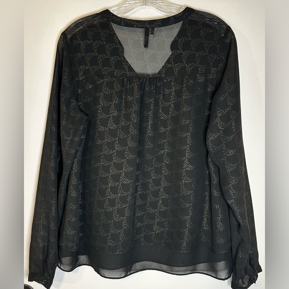 Maurice’s Double Layered Black W/gold Design Long Sleeve Sheer V-neck Blouse Med - Picture 10 of 10